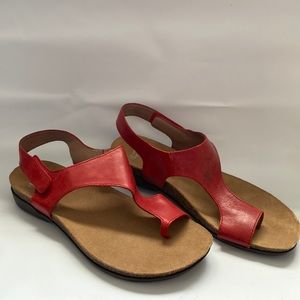 Dansko sandal red leather single stitch